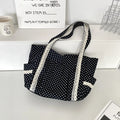 Sweet Lace Shoulder Bag Korean Style Canvas Tote With Polka Dot Pattern Large Capacity And Multi Pocket