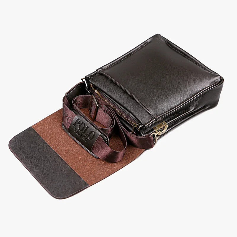 Leisure Business PU Leather Single Shoulder Bag For Men Polo Vertical Satchel - Five Pocket Layout