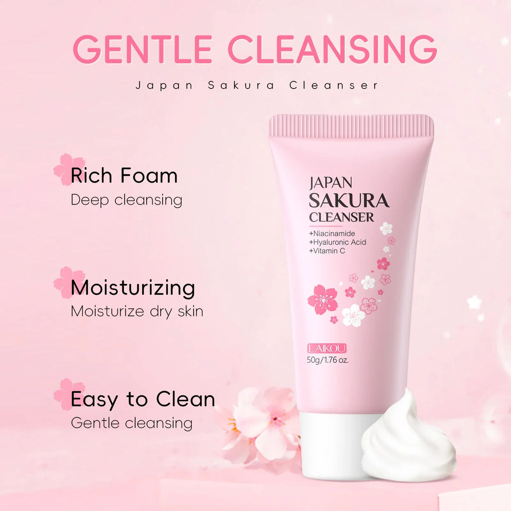 Laikou Sakura Facial Cleanser Deep Cleansing Pores Oil Control Moisturizing Brightening Face Wash Gentle For All Skin Types 50g