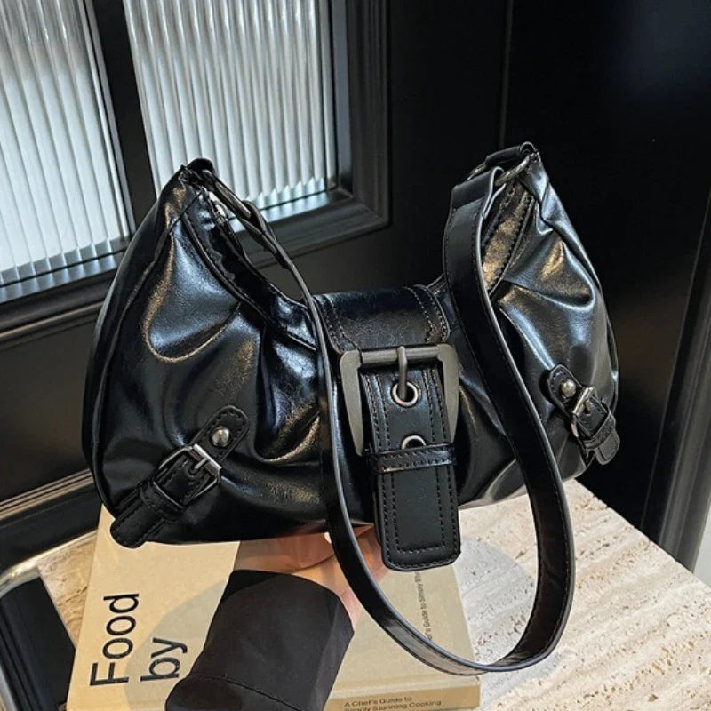 Dawndesslo Y2K Retro Pleated Hobo Shoulder Bag - Saddle-Style PU Leather for Travel and Everyday Use