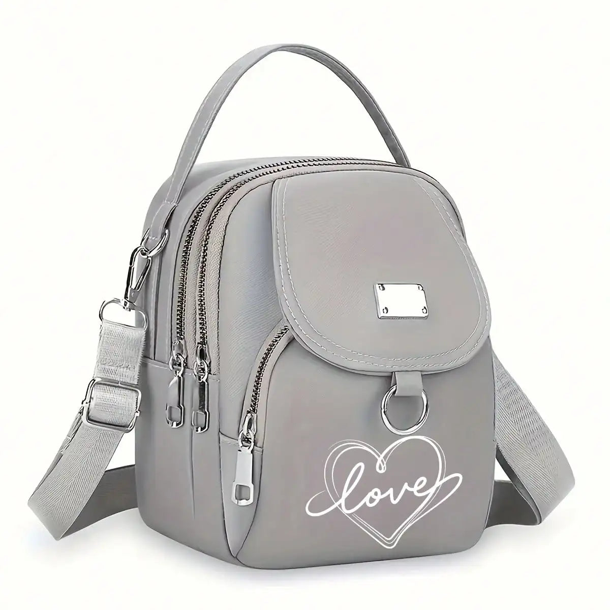 Heart Love Print Shoulder Bag - Compact Crossbody With Adjustable Strap And Ample Capacity