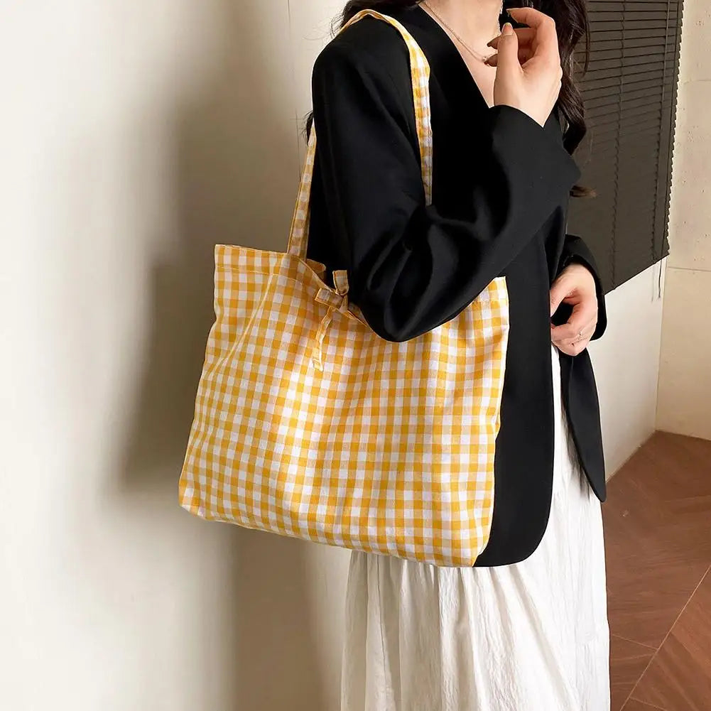 Casual Plaid Tote Bag With Large Capacity Lightweight Shoulder Handbag For Women Daily Use
