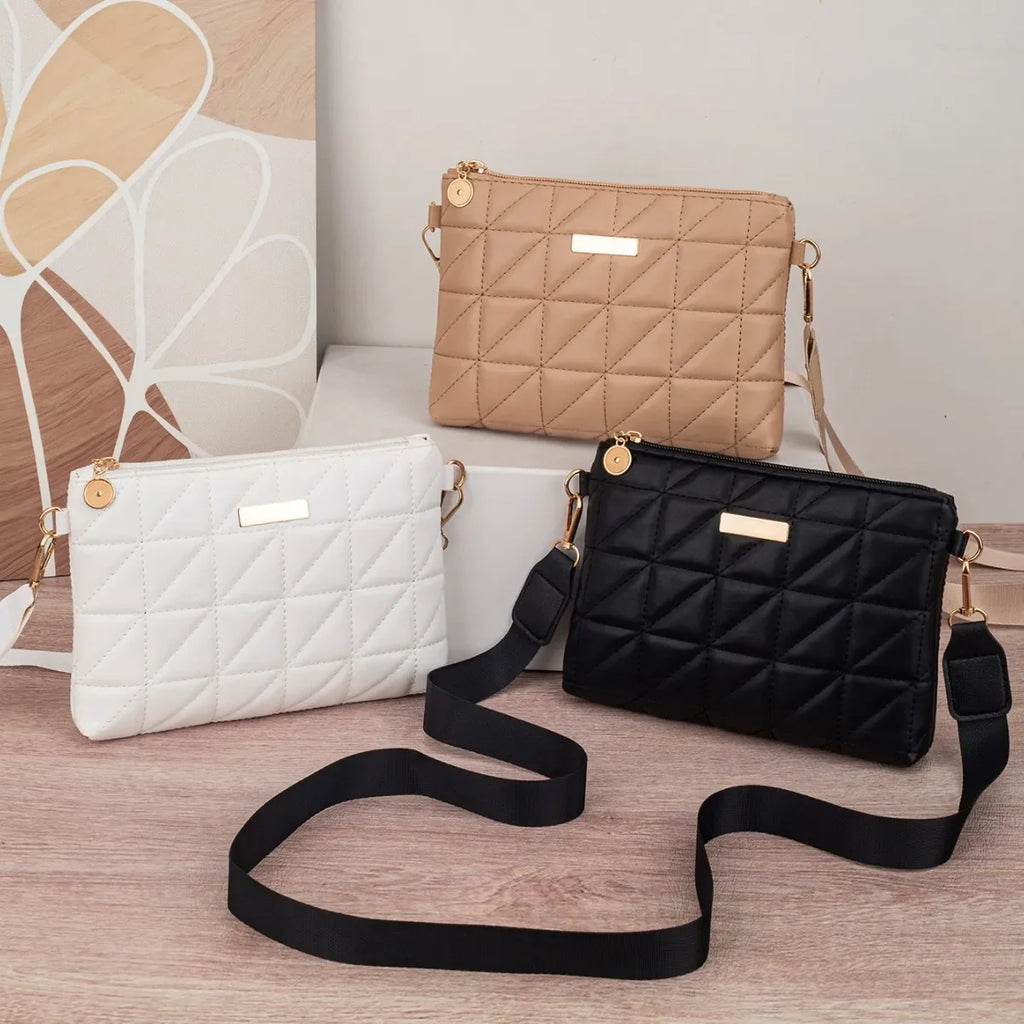 Brand Mini Square Phone Bag - Compact PU Bag With Embroidered Accent And Interior Zipper Pocket For Women