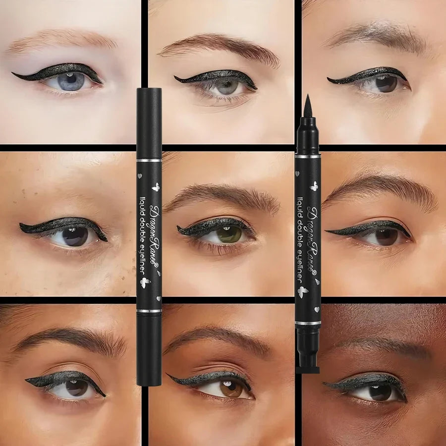 Double-Ended Stamp Eyeliner Waterproof Non-Smudge Eyeliner Liquid Pen Quick-Drying Waterproof Sweat-Proof Not Easy to Smudge Eyeliner Stamp Eyeliner Liquid