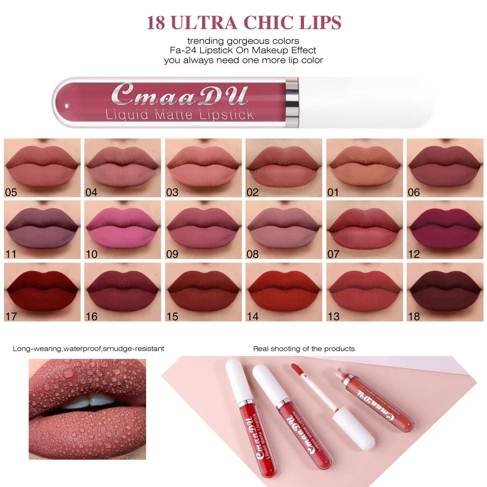 CmaaDu 1 Pcs Matte Lip Gloss Liquid Lipstick- Lip Stains with Long-Lasting Waterproof,  Adult Age Range, Red Tones Easy to Color