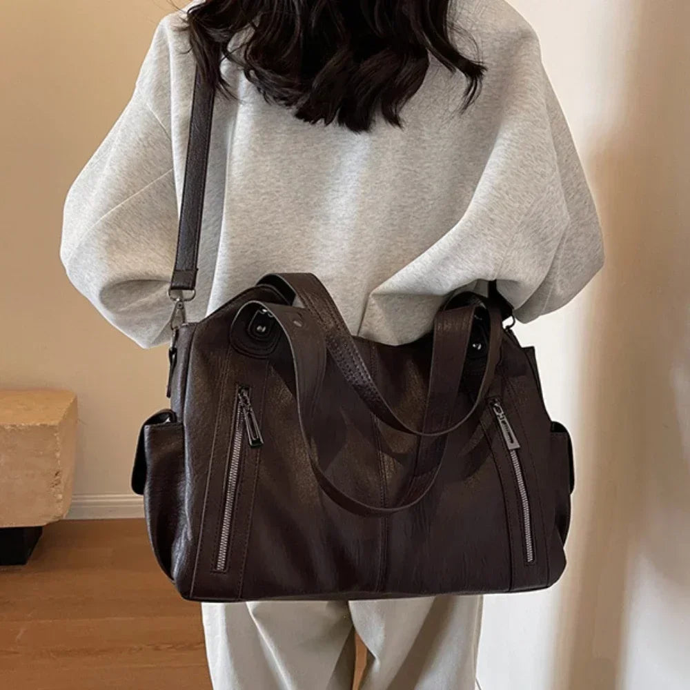 Macroupta Women's Shoulder Bag - Soft Interior, PU Leather, Zipper Closure, Contrasting Colors.