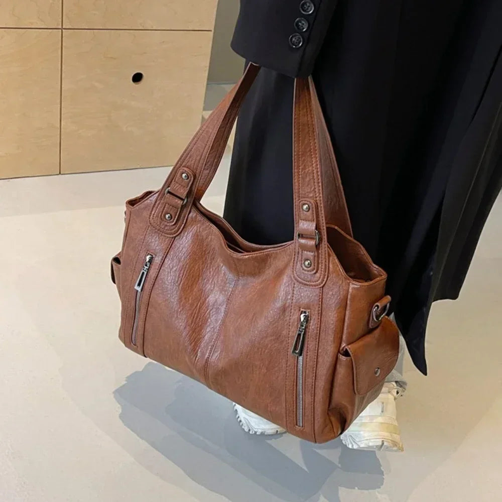 Macroupta Women's Shoulder Bag - Soft Interior, PU Leather, Zipper Closure, Contrasting Colors.