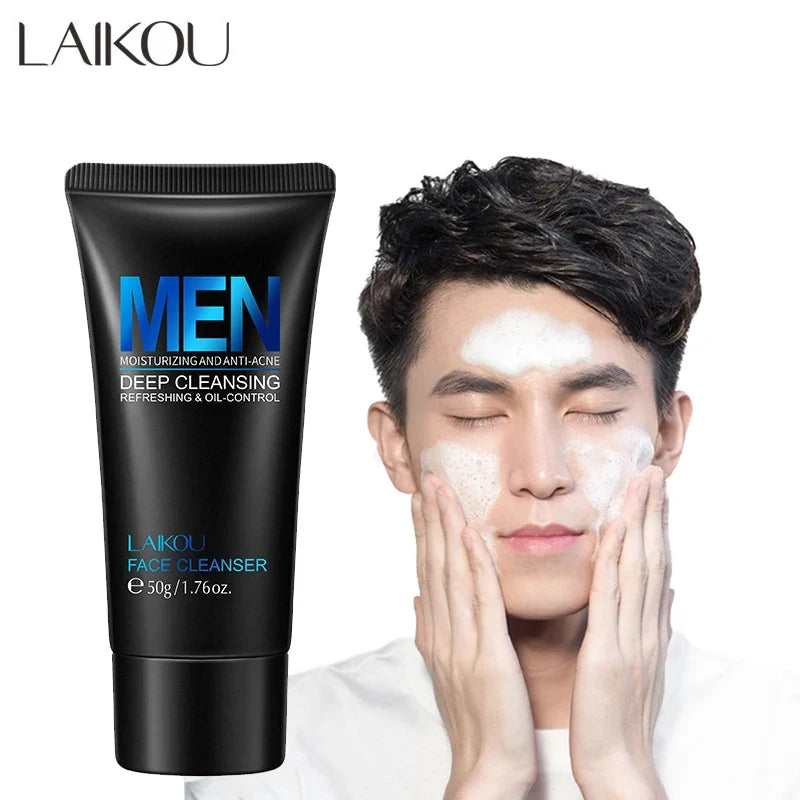 LAIKOU Men Facial Cleanser Face Wash Moisturizing Man Skin Care Oil Control Blackhead Remove Scrub Cosmetics Deep Norishing 50g