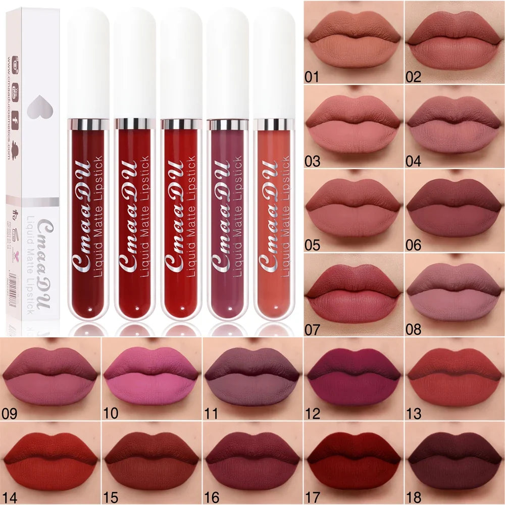 CmaaDu 1 Pcs Matte Lip Gloss Liquid Lipstick- Lip Stains with Long-Lasting Waterproof,  Adult Age Range, Red Tones Easy to Color