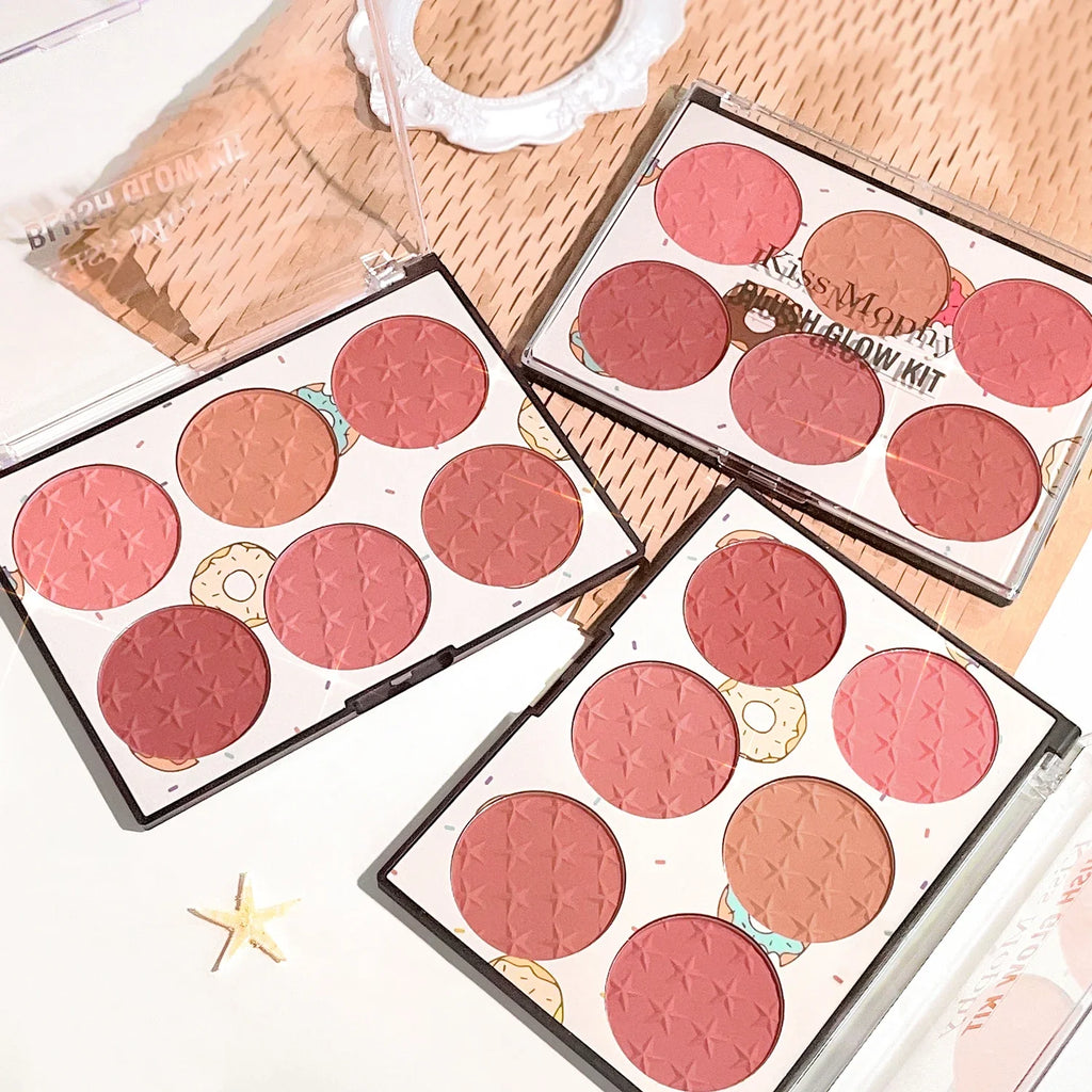 Six-color blush plate girl's heart waterproof matte pearl multi-color nude makeup natural grooming students