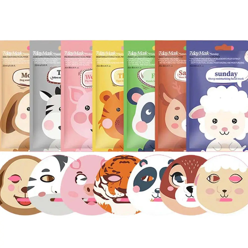 1/7pcs Cartoon Facial Mask Deep Hydrating Sheet Mask Moisturizing Tender Skin Mask Dog Panda Pig Animal Pattern Skin Care