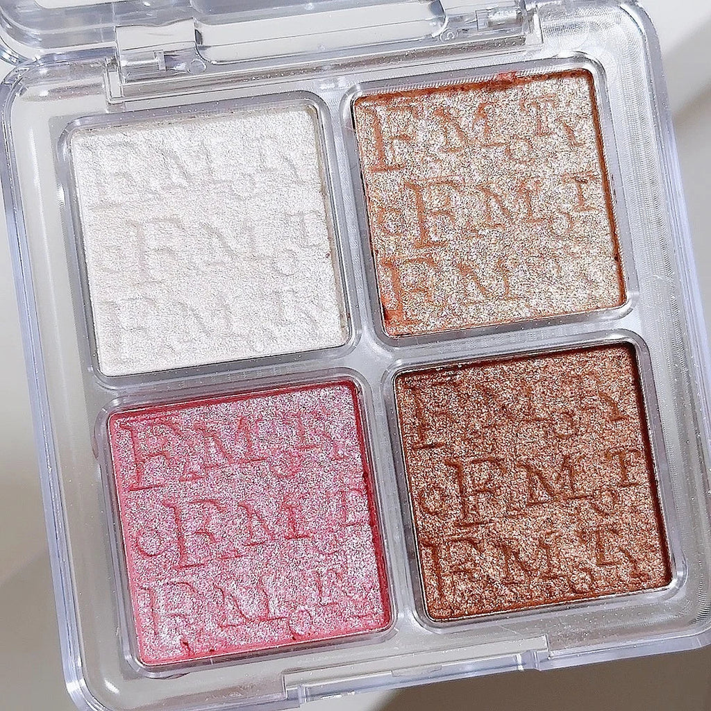 4-Color Face Highlighter Palette, Pearly Glitter Shimmer Smooth Baked Powder, Lasting Sparkling Highlighter Makeup