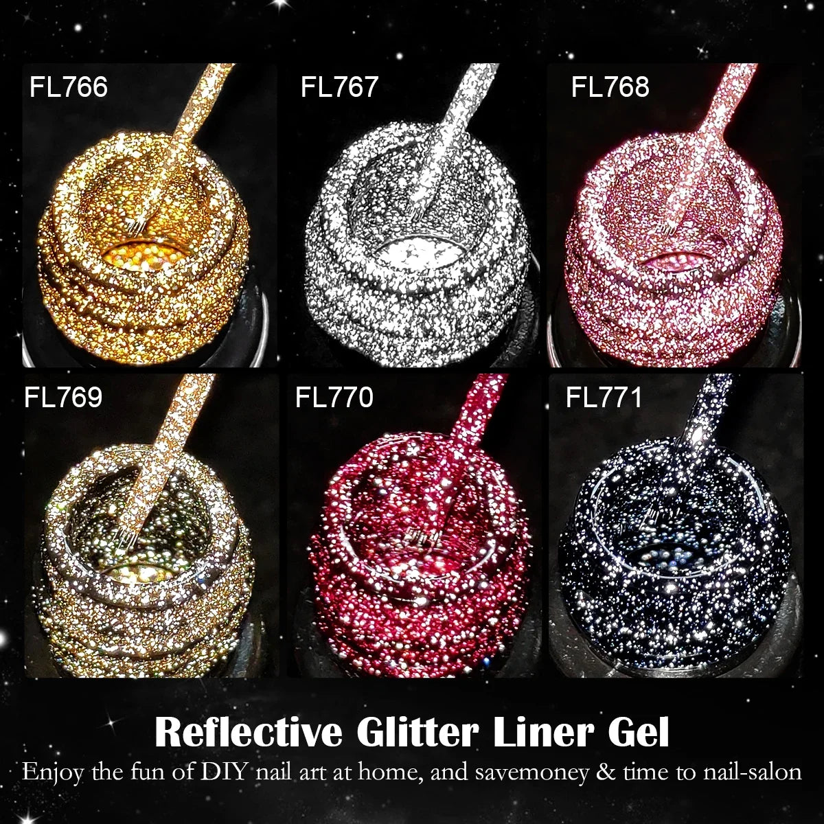 FOUR LILY 5ml Reflective Glitter Liner Nail Gel Polish Gold Silver Red Sparkling Nail Supplies UV/LED Varnish Painting Gel