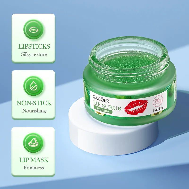 SADOER Fruit Lip Scrub Cream Moisturizing Lips Plumper Hydrating Nourishing Avocado Orange Strawberry Lip Mask Lipstick Care