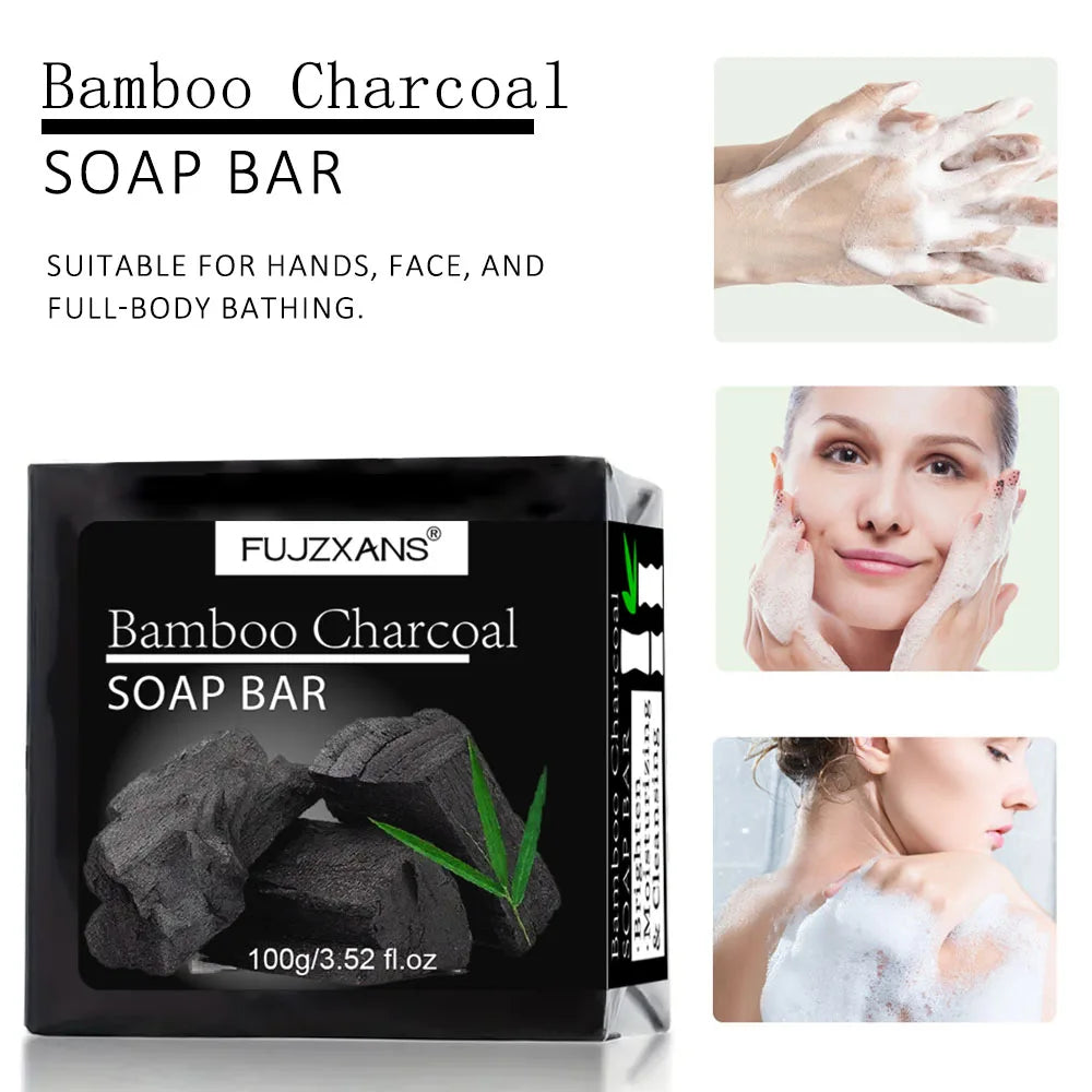 Bamboo Charcoal Soap Bar Deep Cleansing for Oily Light Beige,Moisturizing & Brightening Face & Body Bar For Women