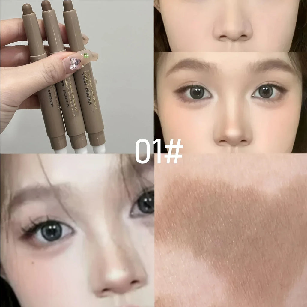 Highlighting & Bronzer Stick: Long Lasting Corrector with Brush, Brightening Concealer Pen, Nose Shadow, and Contouring