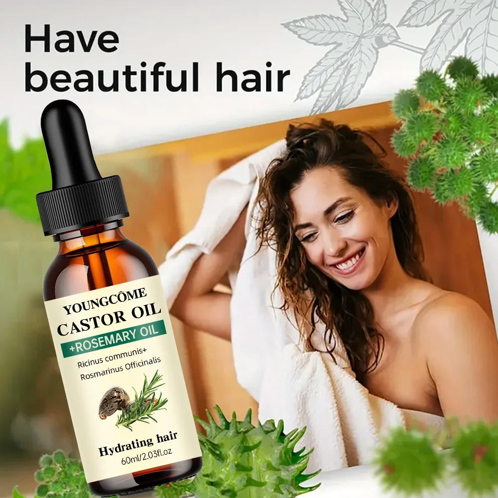 Mix Castor Oil and Rosemary Oil for Hair Growth Enhances hair thickness and Shine, Reduce Hair Loss and Split Ends Hair Care Oil