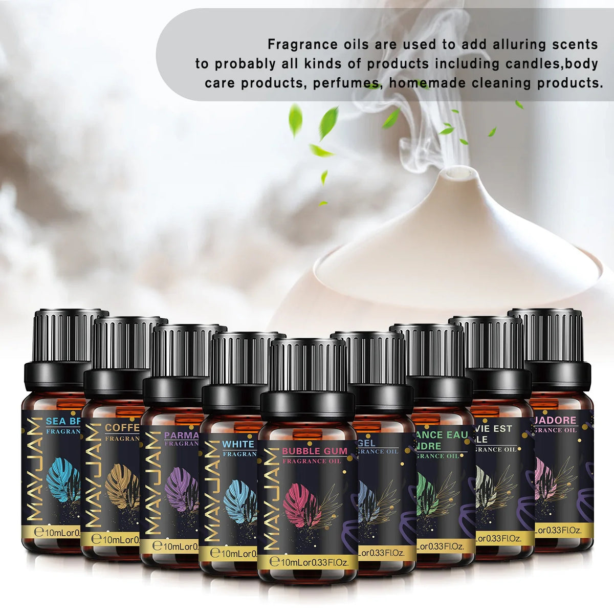 MAYJAM 10ml Aromatic Essential Oil Bubble Gum La Vie Est Belle D-Jadore White Musk Sea Breeze Baby Powder Long-lasting Scents