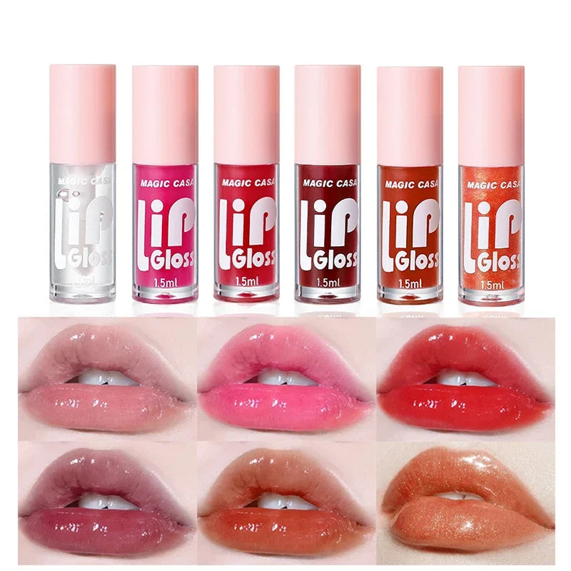 MAGIC CASA 6-Piece Set Water-Gloss Jelly Lip Oil - Plumping, Hydrating, Makeup Base, Long-Lasting Moisture