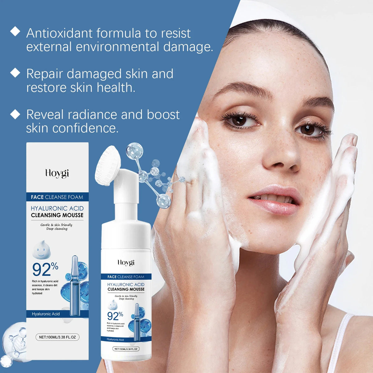 Hyaluronic Acid Cleansing Foam Gentle Moisturizing & Nourishing Oil Control Brightening Rejuvenation Face Wash Foam Face Cleanse