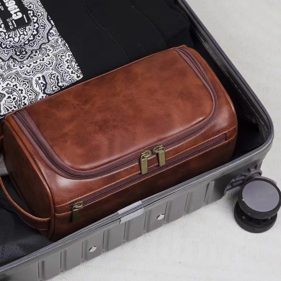 PU Leather Toiletry Bag For Men And Women Dopp Kit Hanging Travel Case Large Cosmetic Bag
