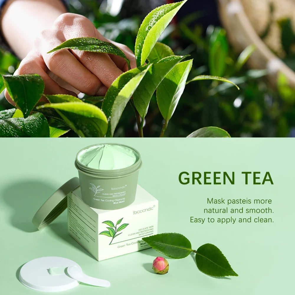 Green Tea Mud Mask Natural Skincare Deeply Cleansing Pore Nourishing Clay Face Mask Face Skin Care Cleaner 100g