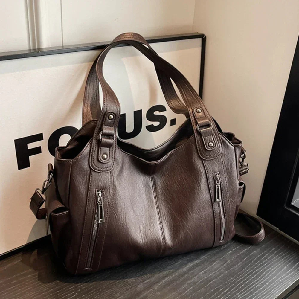 Macroupta Women's Shoulder Bag - Soft Interior, PU Leather, Zipper Closure, Contrasting Colors.