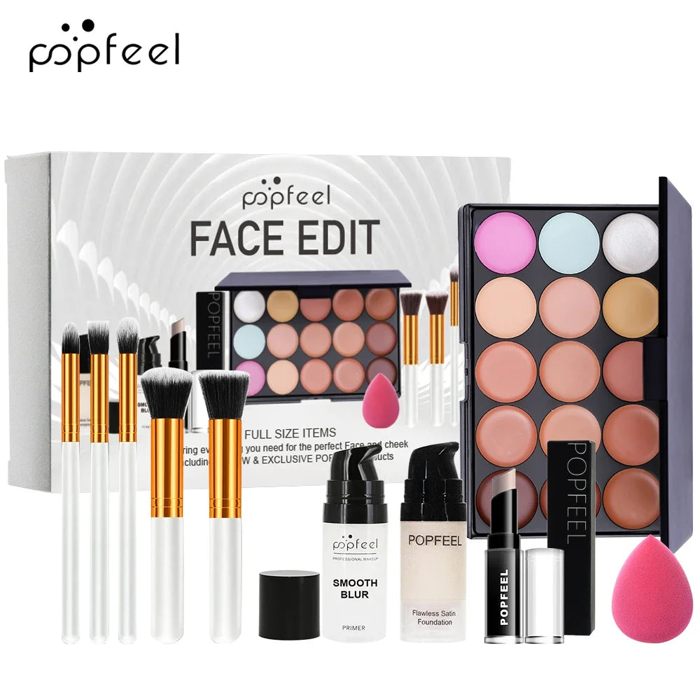 POPFEEL 10-Piece Face Makeup Set - Beginner-Friendly Foundation, Concealer & Brush Combo - Complete Face Makeup Kit for Flawless
