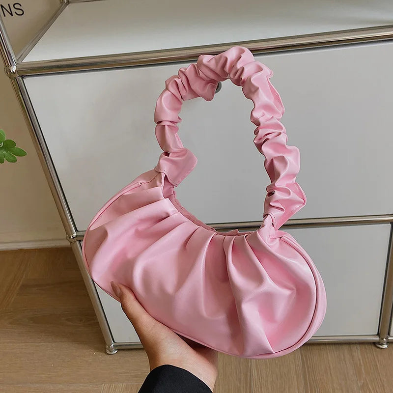 CH CACILLO Dumpling Style PU Leather Handbag For Women - Pleated Handle And Zipper Closure