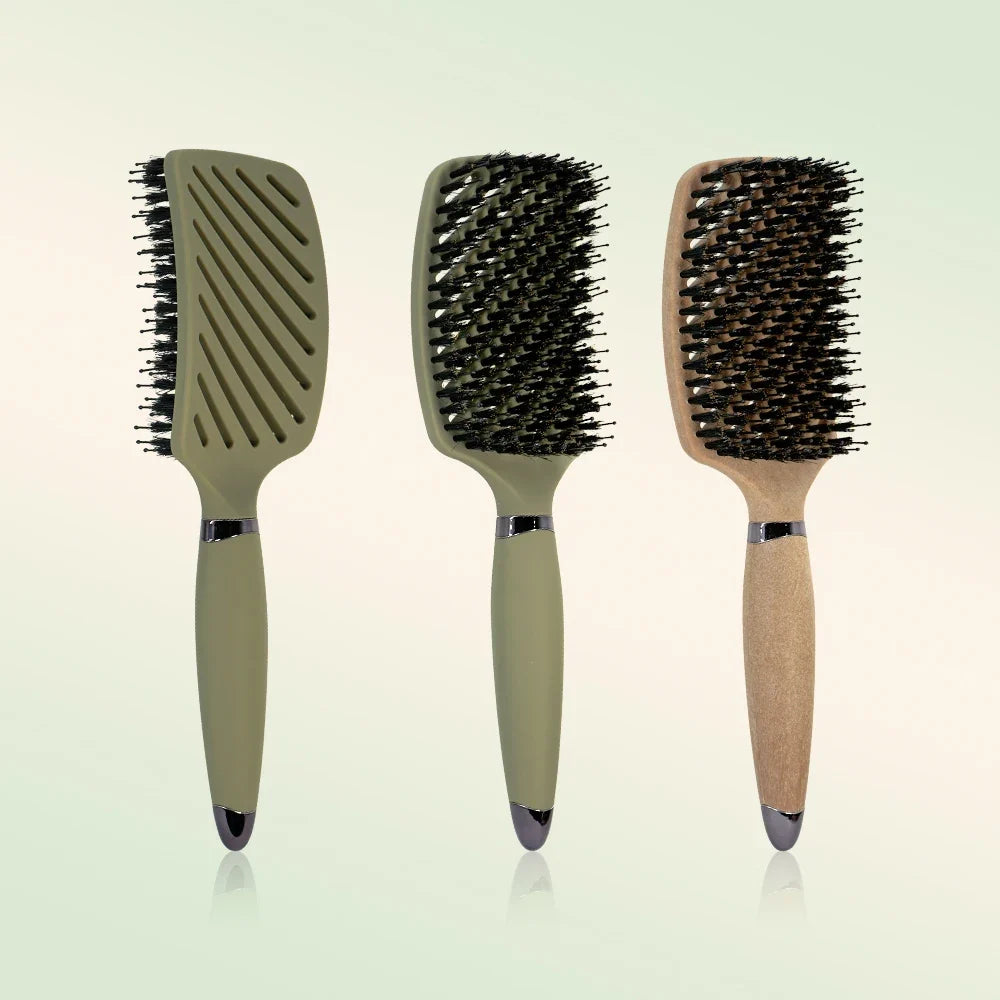 1PC Boar Bristle Detangling Hair Comb Hollow Out Hair Brush Anti-Static Scalp Massage Hairbrush Salon Styling Tools For Gifting
