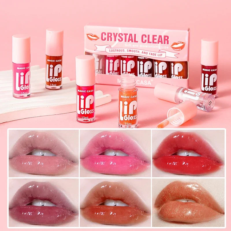 MAGIC CASA 6-Piece Set Water-Gloss Jelly Lip Oil - Plumping, Hydrating, Makeup Base, Long-Lasting Moisture