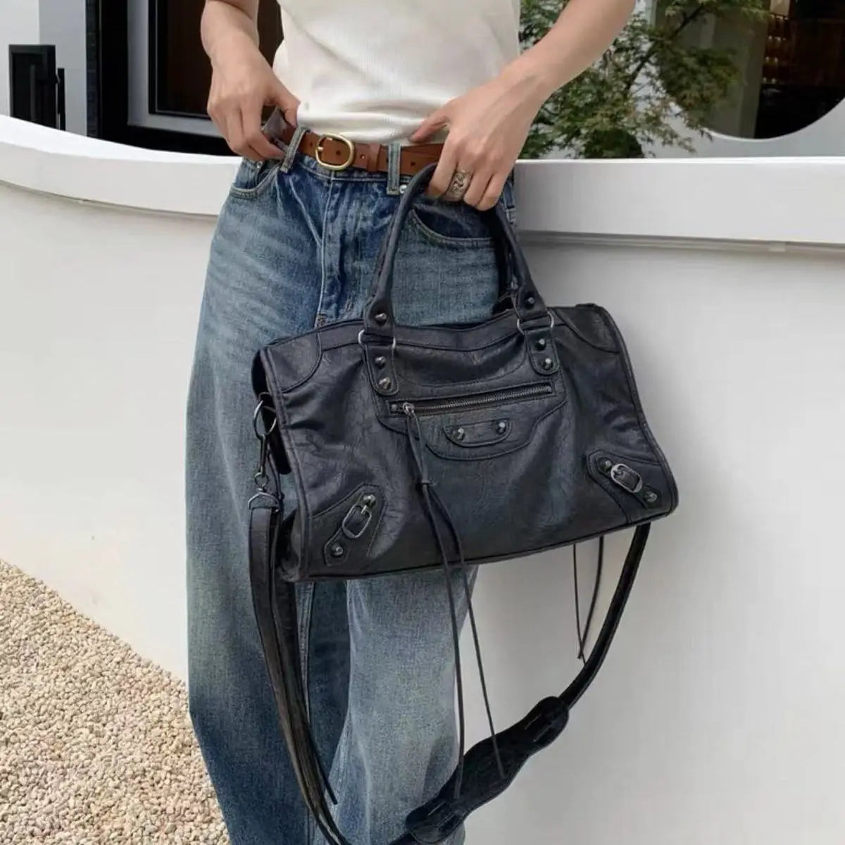 Brand PU Leather Crossbody Shoulder Bag For Women City Tote With Saddle Shape Y2K Street Style - Durable PU Leather