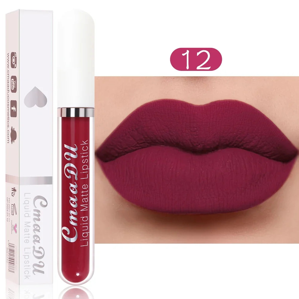 CmaaDu 1 Pcs Matte Lip Gloss Liquid Lipstick- Lip Stains with Long-Lasting Waterproof,  Adult Age Range, Red Tones Easy to Color