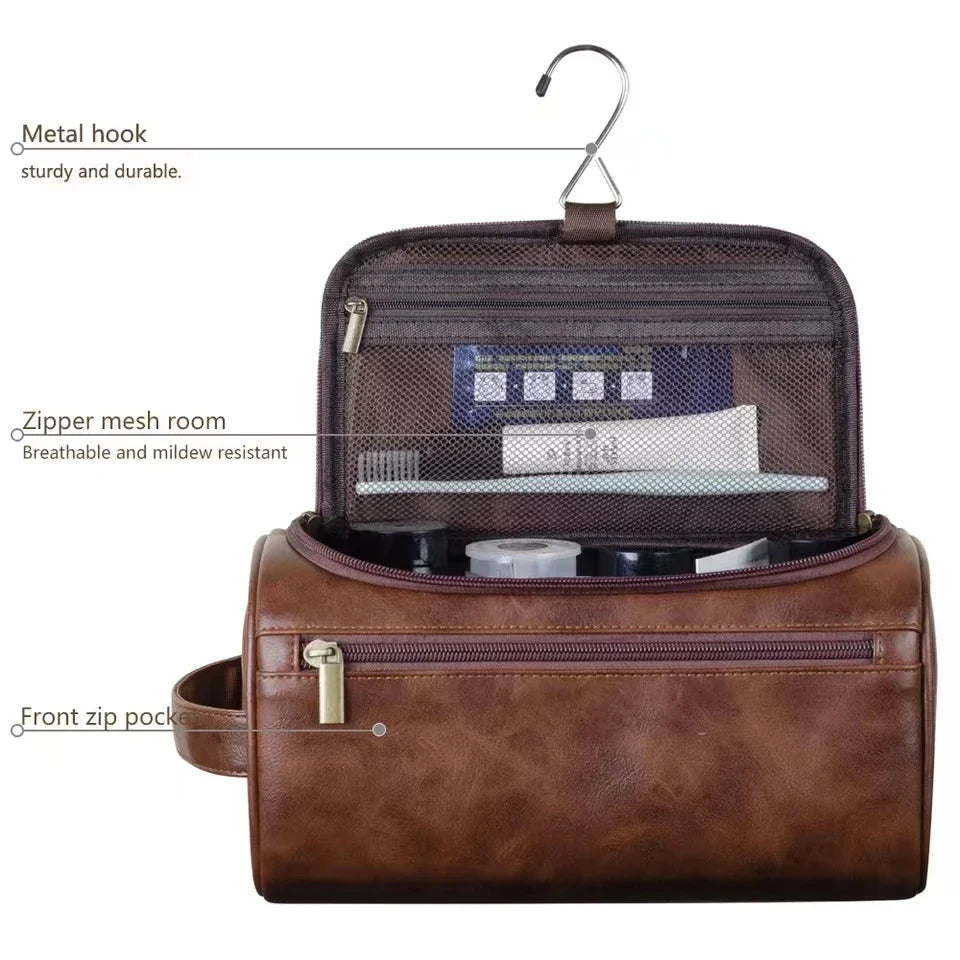 PU Leather Toiletry Bag For Men And Women Dopp Kit Hanging Travel Case Large Cosmetic Bag