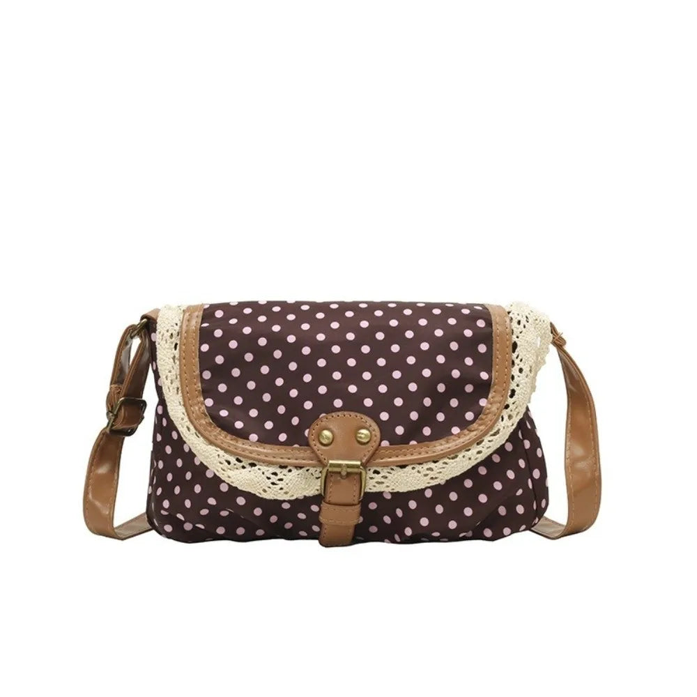 None Polka Dot Canvas Crossbody Bag - With Lace Trim For Women For Daily Casual Commute