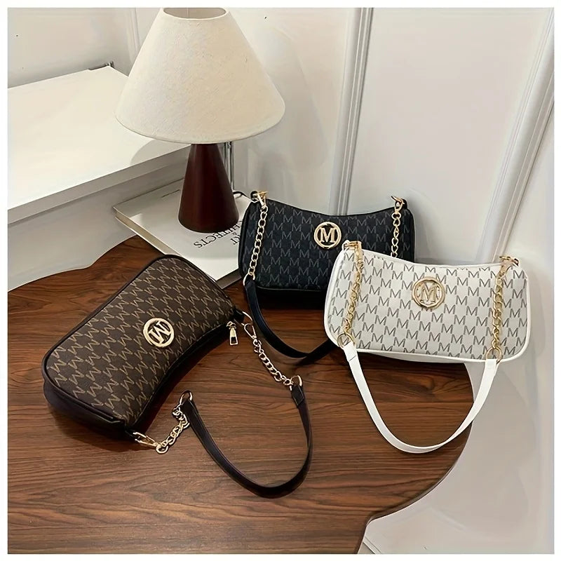 FXZLLQ Vintage Letter Print Crossbody Bag for Women - Adjustable Chain Shoulder Strap