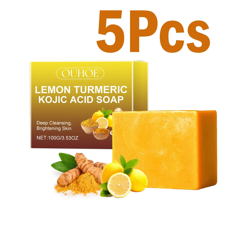 Lemon Turmeric Kojic Acid Soap Brightening Deeply Cleansing Glowing Body Rejuvenating Exfoliating Even Skin Tone Handmade Soap