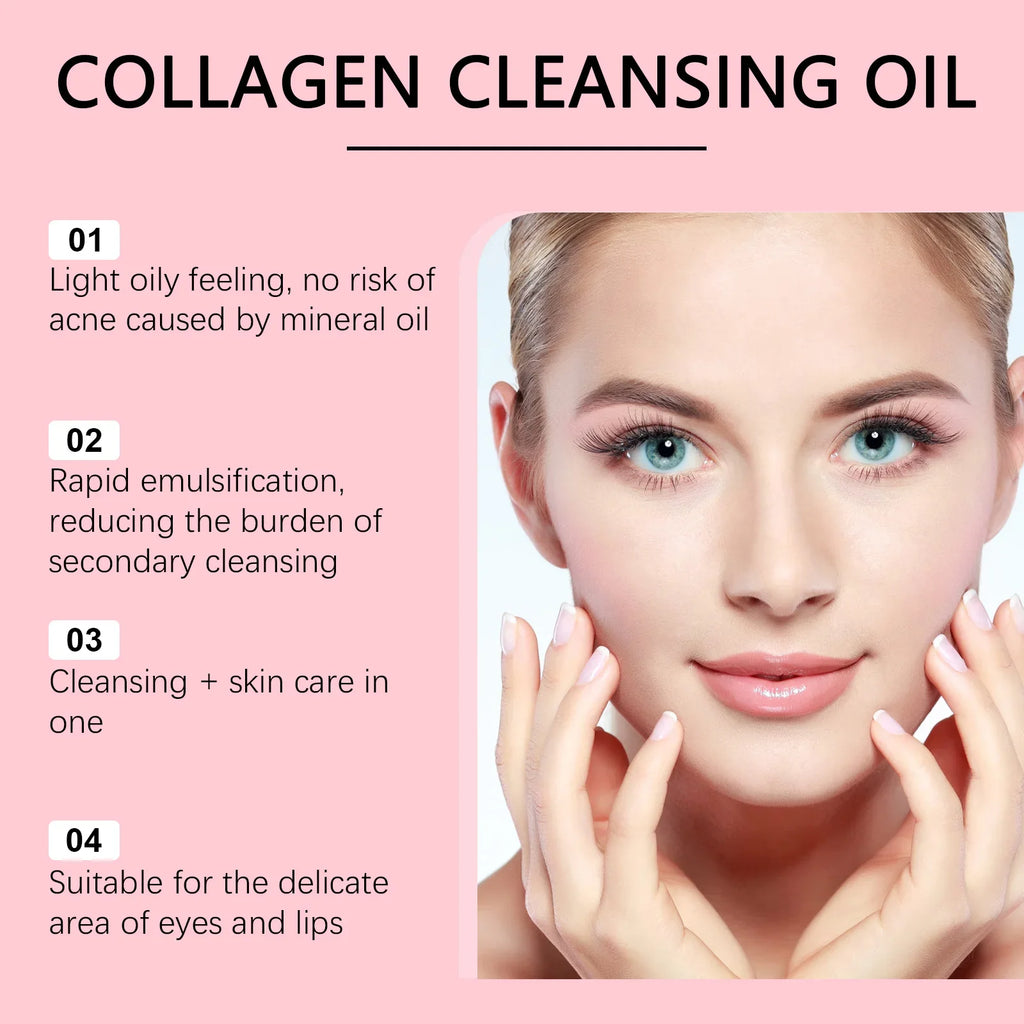 Collagen Makeup Remover Oil Jojoba Oil Makeup Remover Deep Cleansing Pore Dirt Gentle Daily Emulsifying Facial Cleanser Cosmetic