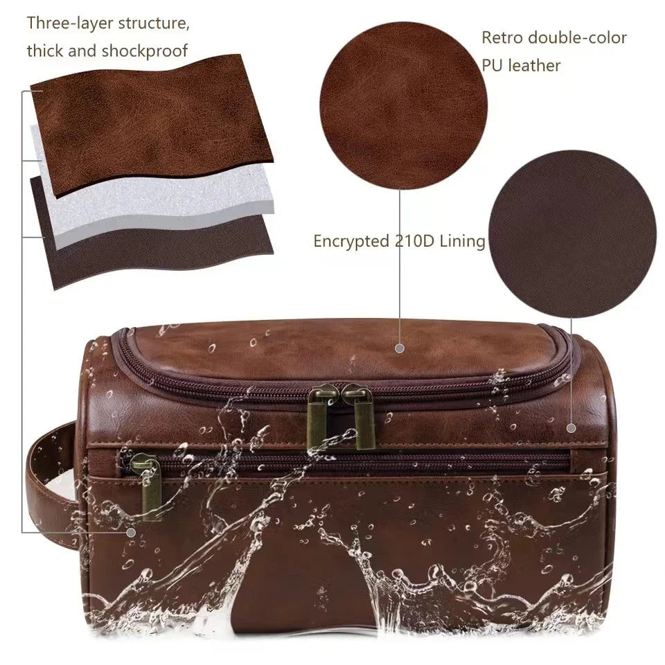 PU Leather Toiletry Bag For Men And Women Dopp Kit Hanging Travel Case Large Cosmetic Bag