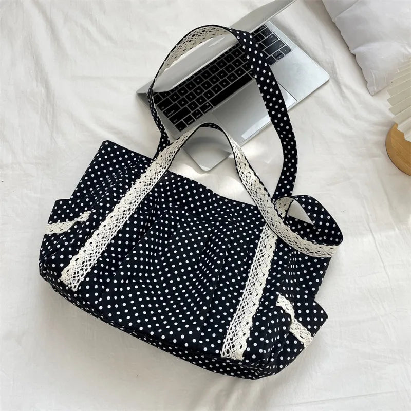 KoreaCraft Vintage Canvas Shoulder Bag With Lace - Large Capacity