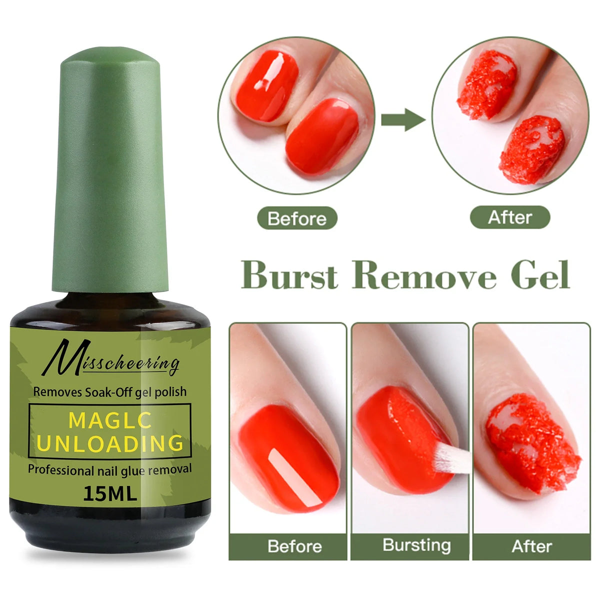 Misscheering 15ml Magic Fast Nail Gel Polish Remover Clean UV Soak Off Semi Permanent Varnish Nail Art Removal Tools Manicure