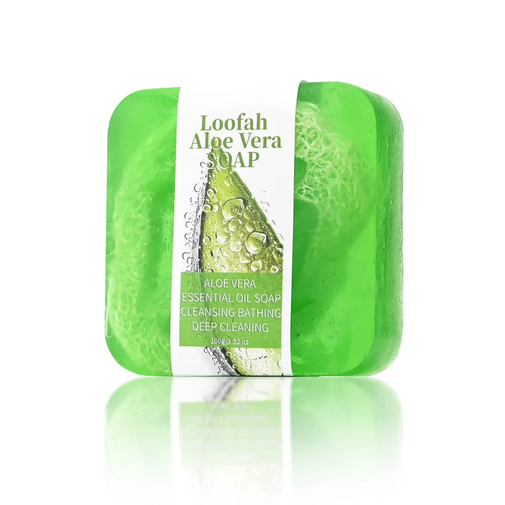 S+100g natural organic aloe vera luffa soap lemon whitening facial shower gel oil control moisturizing skincare luffa soap