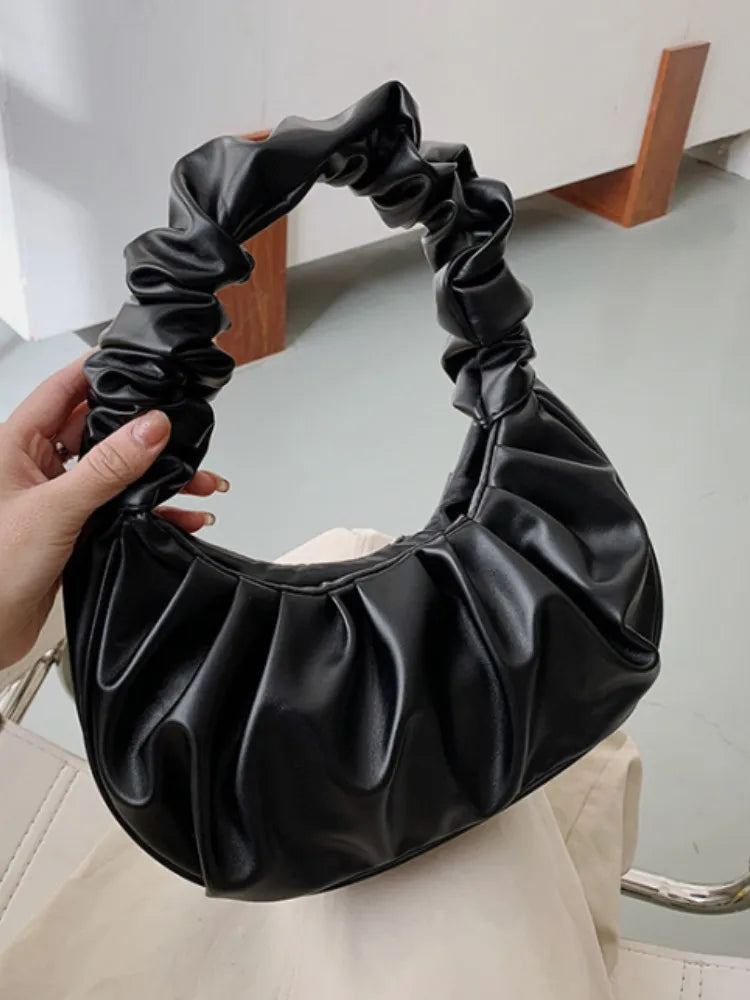 CH CACILLO Dumpling Style PU Leather Handbag For Women - Pleated Handle And Zipper Closure