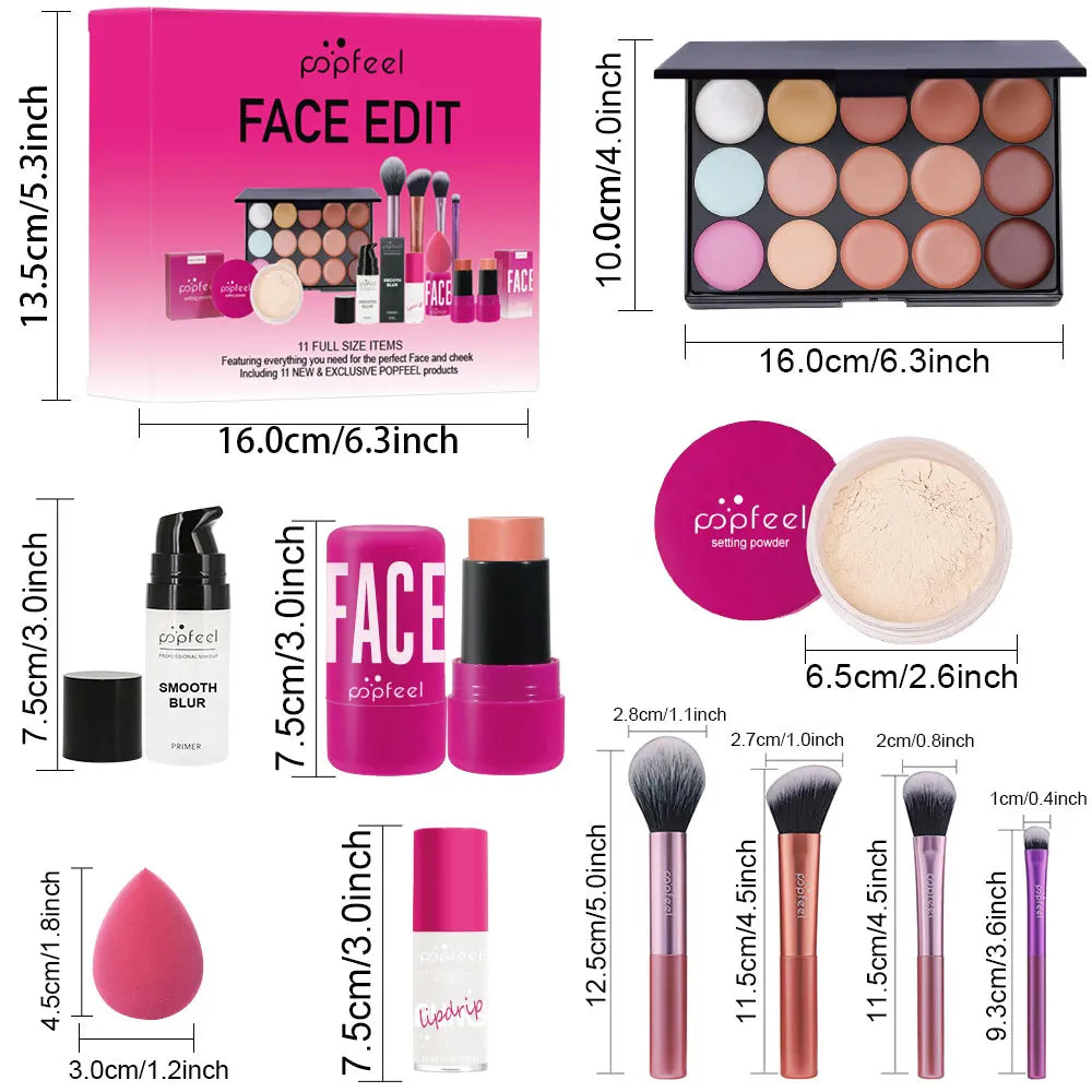 POPFEEL Valentine's Day and Holiday Makeup Gift Set - All-in-One 11-Piece Makeup Kit for Girls and Women, Featuring Concealer