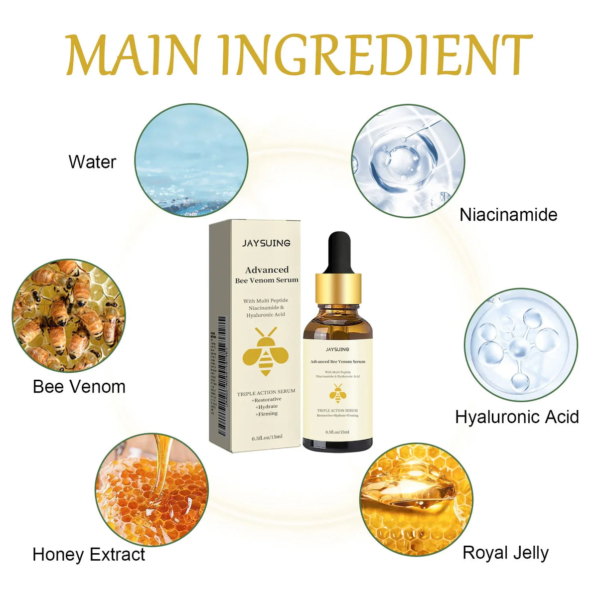 1/2/3pcs Bee Venom Facial Serum Face Essence Wrinkle Reduction Skin Tightening Natural Collagen Booster Hyaluronic Acid  Essence