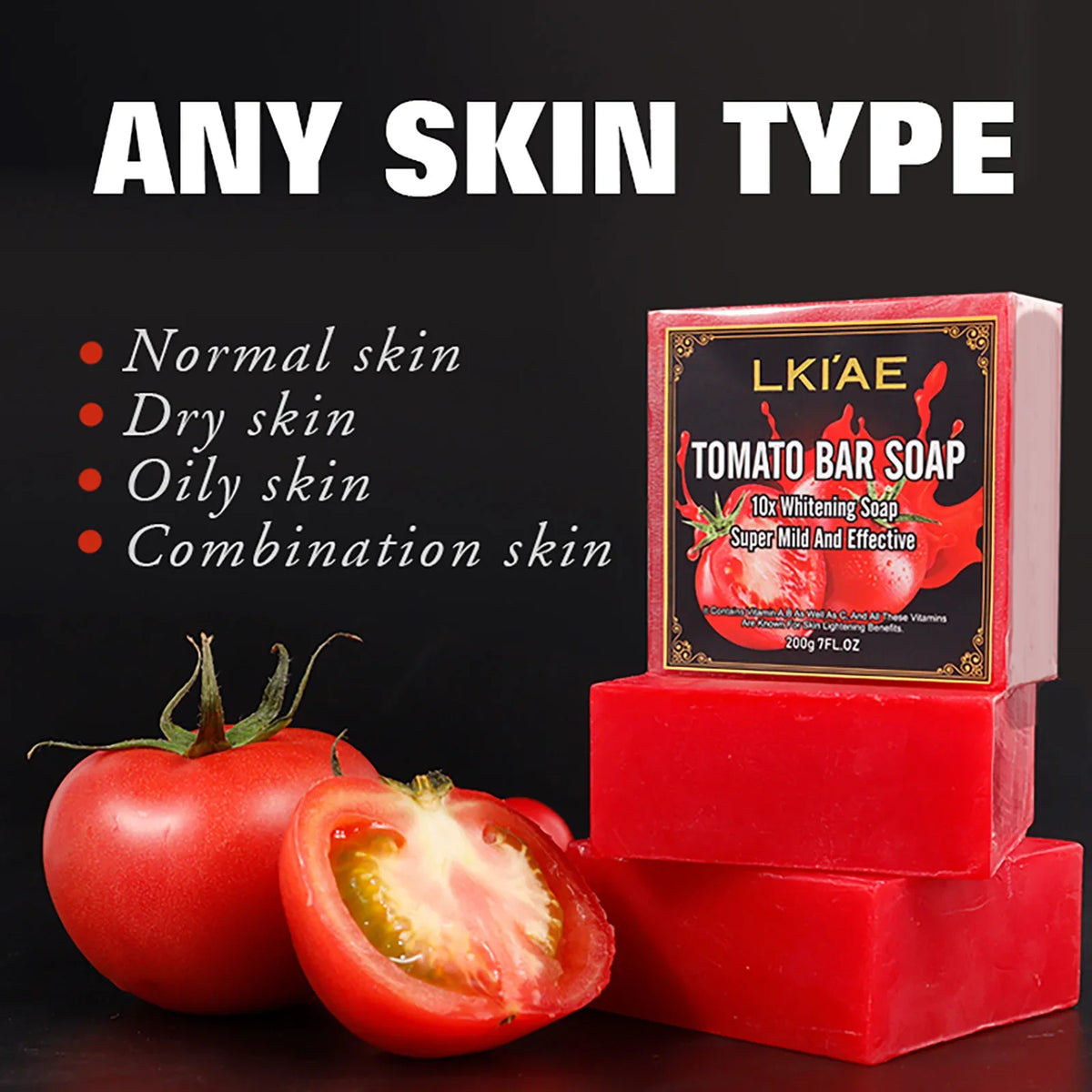 LKIAE Brand Tomato Fruit Scented Handmade Natural Bar Soap, For Face, Body, Whitening, Oil Control, Brightens, Shrink Pore, 200g