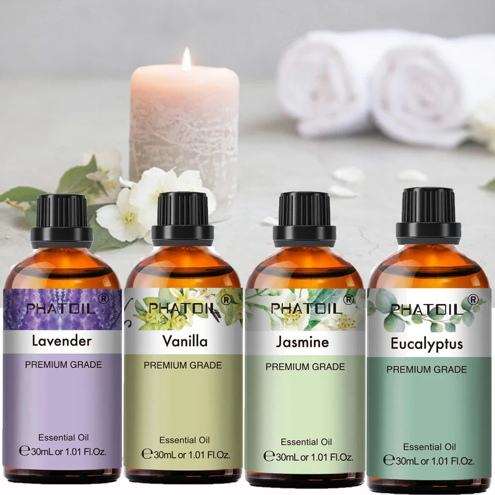 PHATOIL 30ml Lavender Peppermint Vanilla Tea tree Essential Oils for Aromatherapy Candle Making Natural Eucalyptus Aroma Oils