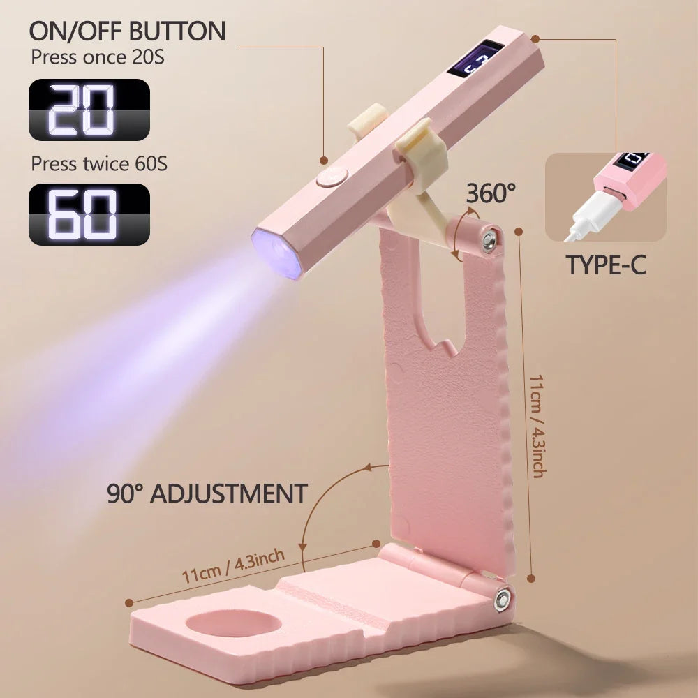 LULAA Cordless Nail Lamp with Stand Handheld UV Light with LCD Display for Gel Nails Rechargeable USB Nail Dryer for Fast Curing