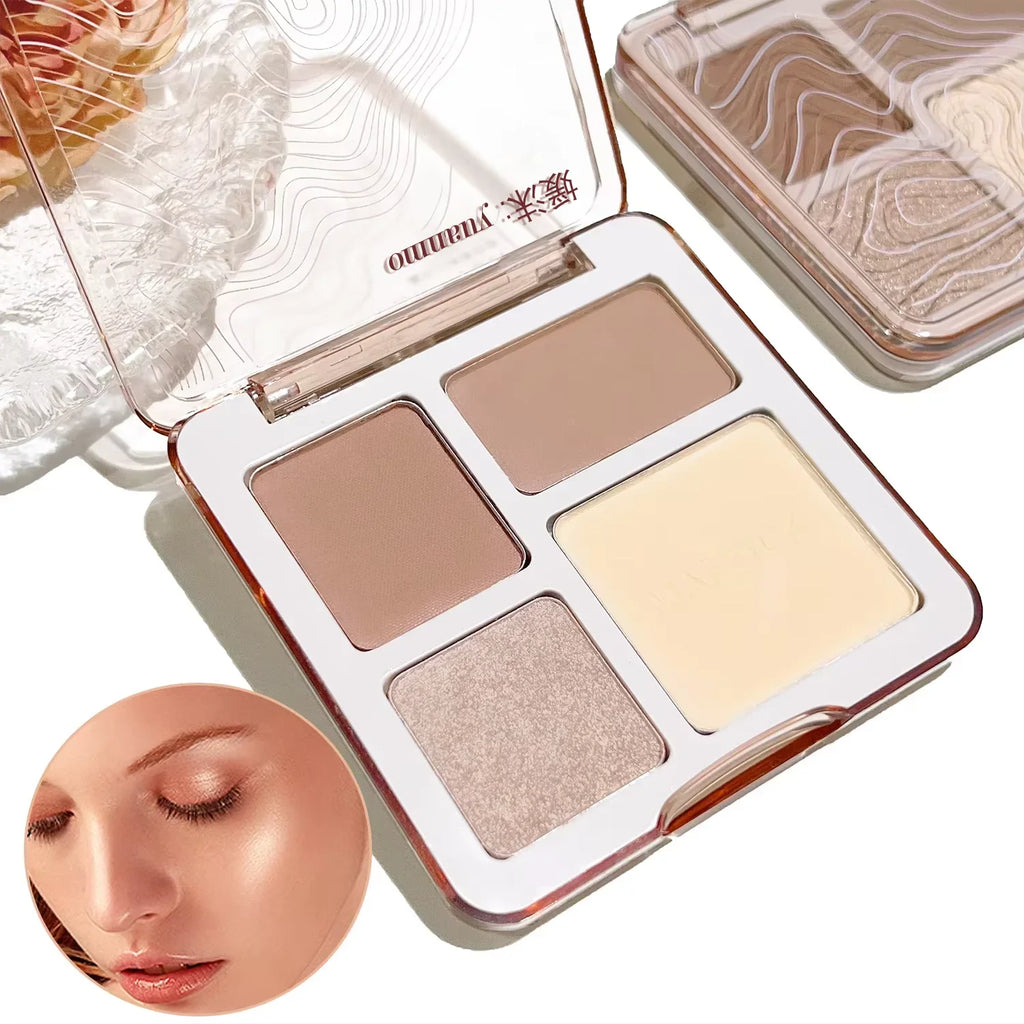 Three-dimensional facial four-color highlight contour palette,matte long-lasting brightening three-dimensional contour cosmetics