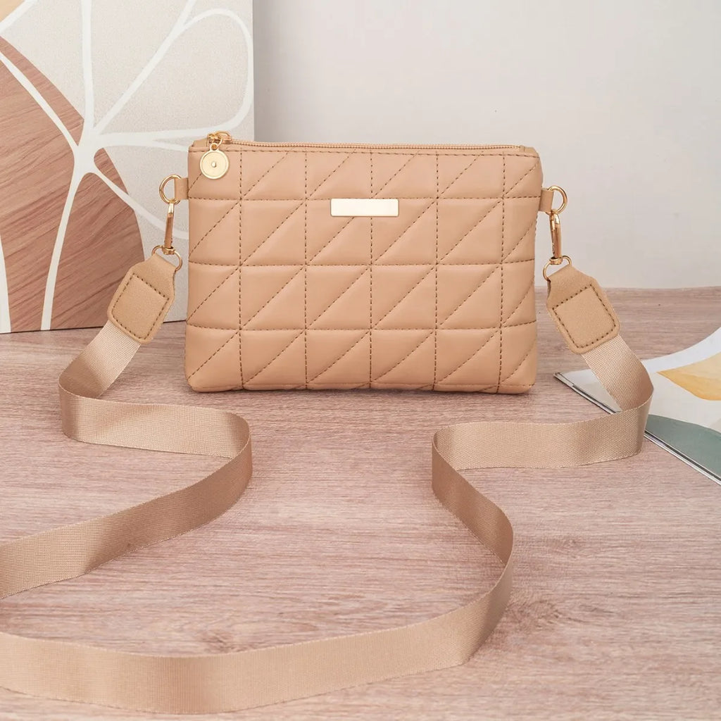 Brand Mini Square Phone Bag - Compact PU Bag With Embroidered Accent And Interior Zipper Pocket For Women